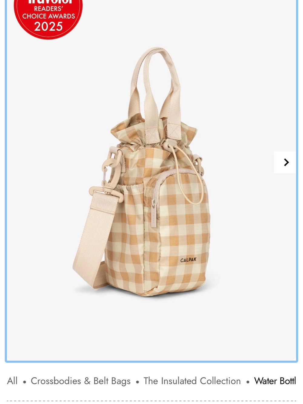 CALPAK Beige and Cream Gingham Drawstring Crossbody Bag